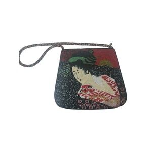 Vtg Chico's Beaded Art Work Japanese Design shoulder Bag Purse Black